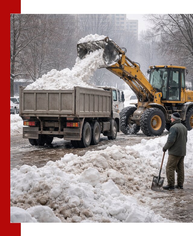 Вывоз снега грузовой техникой в Новокуйбышевске оперативно и чисто
