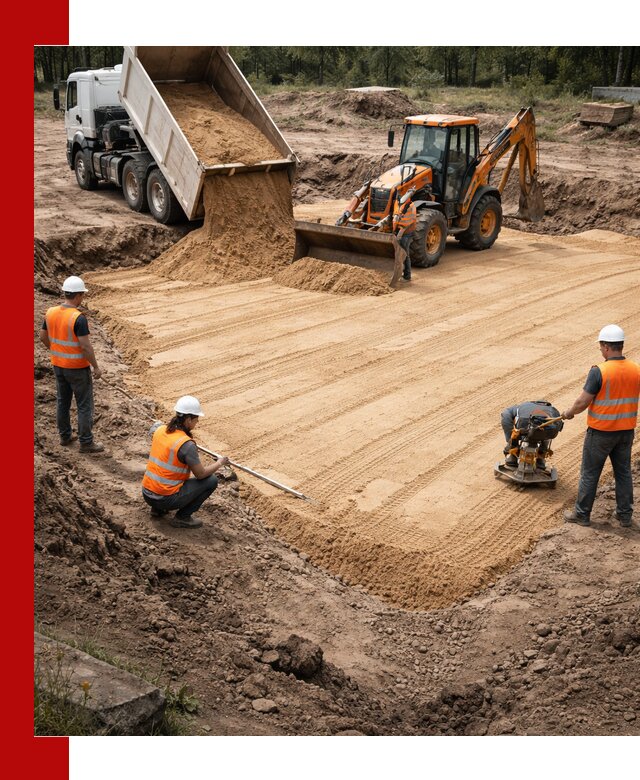 Устройство песчаной подушки для фундаментов и дорог в Новокуйбышевске